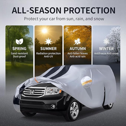 10 Layers Sedan Car Cover Custom Fit for Honda Pilot(2003-2025), 100% Waterproof All Weather for Automobiles, Gift with Towel, Heavy Duty Car Covers for Rain Sun UV Protection with Door Zipper.