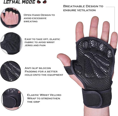 Workout Gloves for Men & Women – Fingerless Weight Lifting Gloves with Wrist Support for Gym, Crossfit, and Exercise – Durable Grip for Weightlifting, Cycling & Training