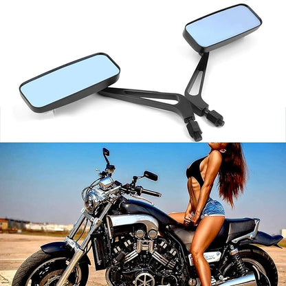 Devilmotor Black Rectangle Motorcycle Bobber Mirrors for Cruiser Chopper with Smoke Blue 8mm-10mm (Black)