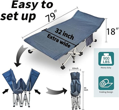 2 Pack Extra Wide Cot XXL Sleeping cots for Adults 79" L x 32" W x 18" H Camping Cot with Comfortable Mattress Camping Cots Include Carry Bag for Adults Vacation Indoor Outdoor