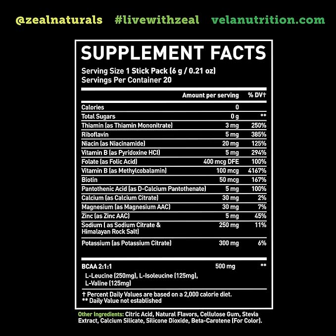 Enhanced Electrolyte Powder Stick Packs (Lemon Lime | 20 Packets) w/ 0 Sugar +BCAAs +B-Vitamins Electrolyte Supplement w Potassium Zinc & Magnesium for Hydration - Keto Electrolytes