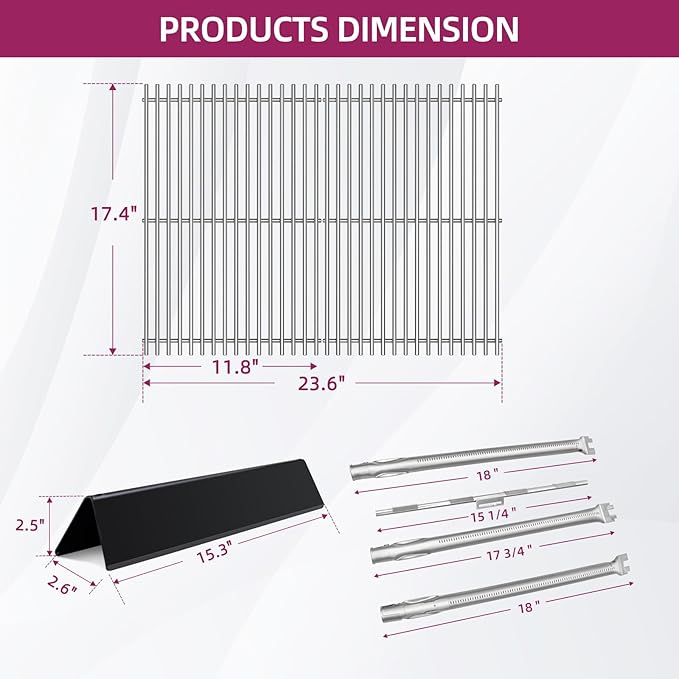 7639 17.4 Inches Grid Grates 7636 Flavorizer Bar with 69787 Burner for Weber Replacement for Spirit 300 Series,for Spirit E-310, E-330, E-320, S-310/320/330Cooking Gas Grills