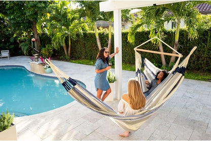 La Siesta® Large Double Brisa Classic Hammock, Outdoor Indoor Hammock Swing - Handmade Weather & Tear Resistant Backyard Bedroom Hammock, Sea Salt