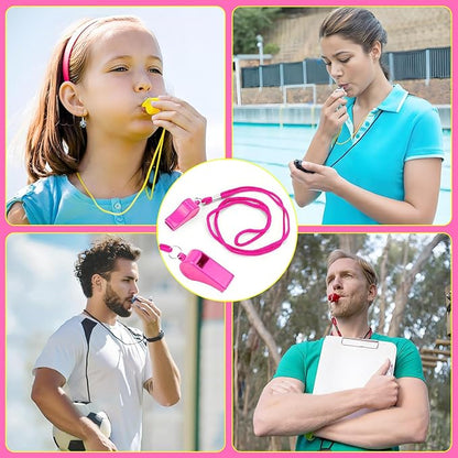 Pink Whistle, Plastic Whistle Emergency with Lanyard and Mouthpiece – Loud Crisp Sound for Coaches, Lifeguard, Teachers, Training, and Outdoor Safety (2 Pack)
