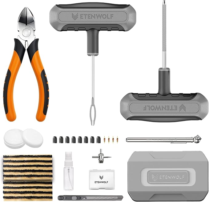 ETENWOLF Tire Repair Kit 42 Pcs, Heavy Duty Tire Plug Kit to Fix Punctures, Tire Repair Tool with Plugs for Car, Motorcycle, ATV, Jeep, Truck, Tractor, Grey