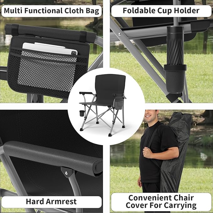 Oversized Camping Chair for Adults Heavy Duty,Heavy Duty Lawn Chair with Side Pockets，Outdoor Camping, Fishing, Beach,Hiking Foldable Camping Chair
