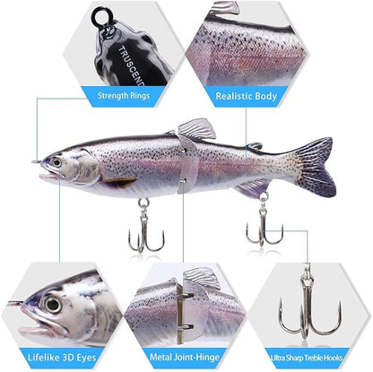 TRUSCEND Easy Catch Swimmax, Magic Noisy Turbulent Wiggling and Vibrating Actions for More Bites, Segmented Swimbait Jointed by Dyneema Strongest Fiber, Lifelike Fishing Lures for Relax Family Fishing