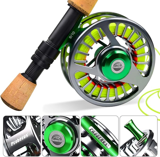 Fly Fishing Reel Fly Reels - Large Arbor CNC-Machined Aluminum Alloy Body Light Weight 5/7, 7/9, 9/10 wt (Black, Green, Silver/Blue, Gray-Green, Silver-Blue,Gunmetal,Ice Blue,Sapphire Blue)