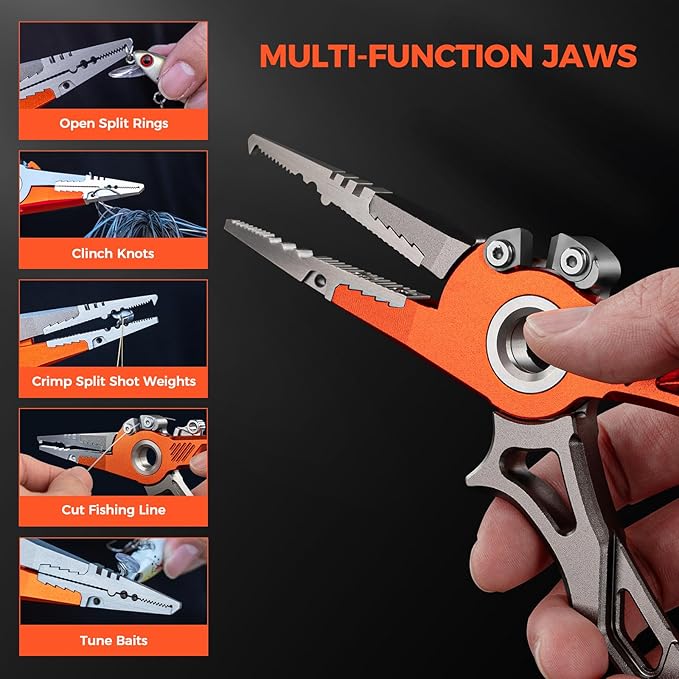 KastKing AlumaStream 7.5" Aluminum Fishing Pliers, Crossover Pliers, Wacky & Neko Rig Pliers With O-Ring Storage, Fishing Gear, Fishing Gifts for Men, Corrosion-Resistant Saltwater & Freshwater Pliers