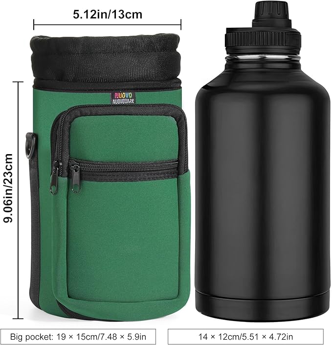 Nuovoware Water Bottle Carrier Bag,25oz/40oz/64oz Bottle Pouch Holder,Adjustable Shoulder Hand Strap 2 Pocket Sling Neoprene Sleeve Sports Accessories for Hiking Travelling Camping