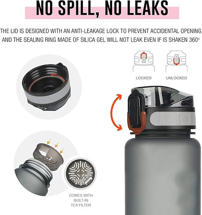 Tritan Sports Water Bottle with Magnetic Silicone Carry Strap & One Click Open Cap - Magnetic Drink Holder for Metal Equipment - Bottle w/Straps for Backpack, Belt & More (18oz, Fuschia)