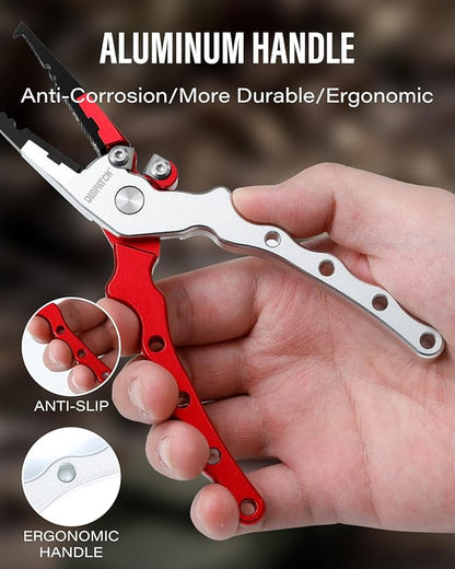 Compact 6.8" Fishing Pliers - Fish Gripper Tool, Corrosion-Resistant Saltwater Fishing Gear | Fishing Gifts for Men, Red/White
