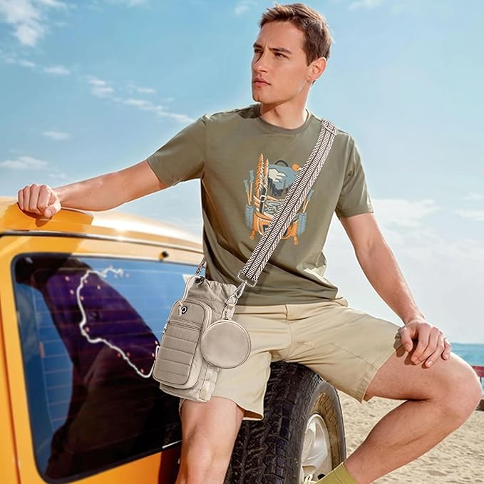 Water Bottle Carrier Bag with Strap, Sling Bag for Walking, Hiking, Cycling, Black, 40 Ounces