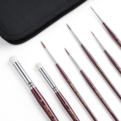 Kolinsky Sable Miniature Paint Brushes - Golden Maple 7pcs Detail Paint Brushes Drybrushes for Acrylic Watercolor, Small Fine Detail Paint Brush Set for Mini Paints (red)