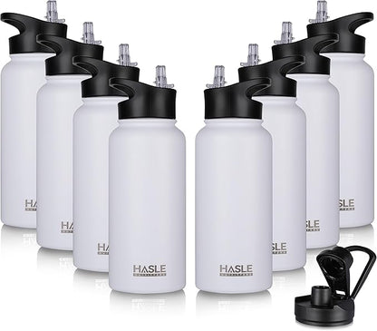 HASLE OUTFITTERS 32 oz Insulated Water Bottle Stainless Steel Double Walled Vacuum Sports Water Bottle with 2 Lids (Straw and Spout Lid) for Gym Camping Hiking(White,8)