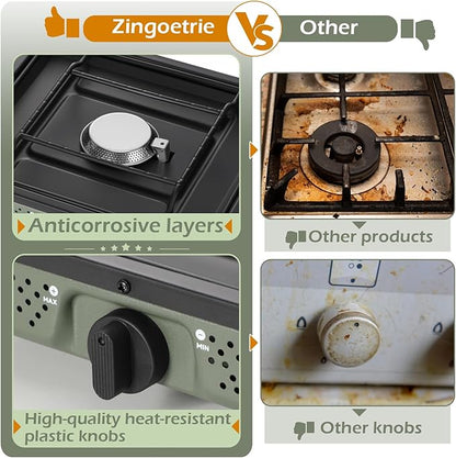 Zingoetrie Camping Stove Propane Burner 17000 BTU Adjustable 2 Burners with Windscreen Foldable Portable Stove Double Burner Stove with Bag Suitable for Outdoor Camping Partying