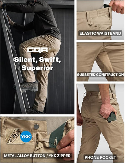 CQR Men's Flex Stretch Tactical Pants, Water Resistant Ripstop Cargo Pants, Lightweight EDC Outdoor Work Hiking Pants