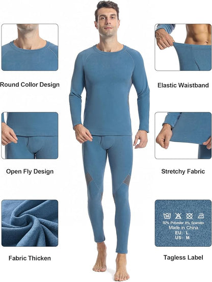 Runhit Mens Thermal Underwear Set：Fleece Lined Long Johns for Men Thermal Shirts and Pants Base Layer Cold Weather Thermals