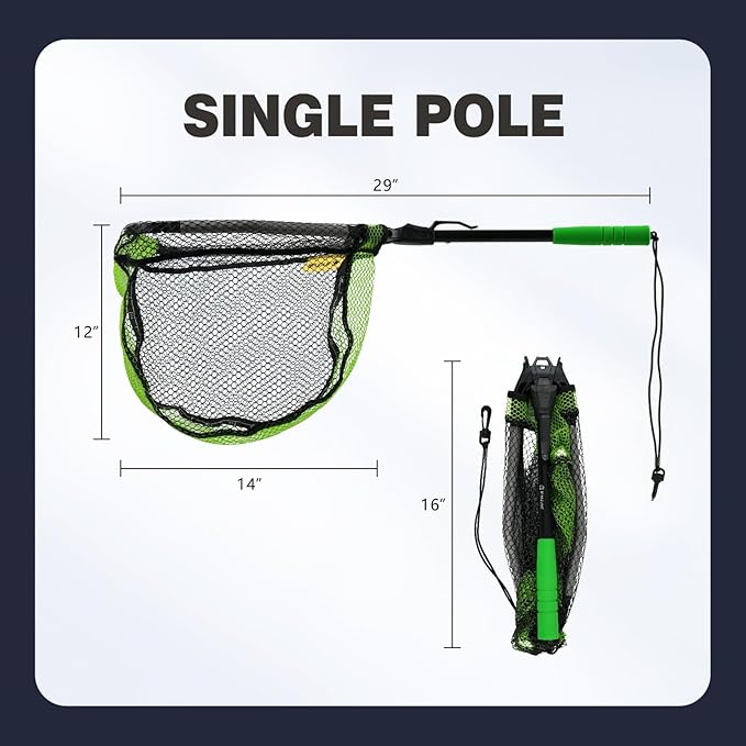Black Paw Floating Fishing Net Foldable Telescopic Fish Landing Net with Built in Length Scale Rubber Coated for Kayak, Fly, Trout