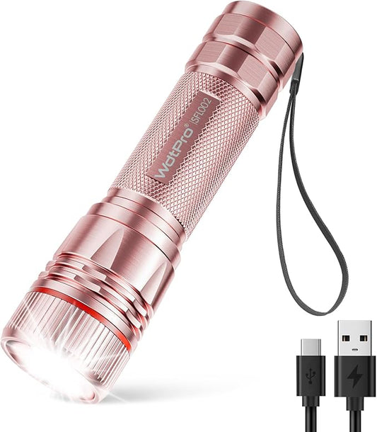 WdtPro Rechargeable Flashlights High Lumens, 1 Pack 10H Long Lasting Super Bright EDC Flashlights, LED Mini Tactical Flash Lights for Camping Emergency, Drop & Water Resistant Pink(Battery Included)