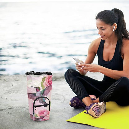 Pink Anna Hummingbird and Rose Water Bottle Holder with Strap Insulated Water Bottle Carrier Crossbody Bags Pouch with Phone Pocket for Travel Gym Hiking Walking Running