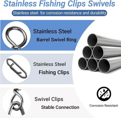 AMYSPORTS Heavy Strength Fishing Snap Stainless Saltwater Freshwater Fishing Swivel Clip Rolling Barrel Fishing Clips Swivels Speed Change Black Nickel