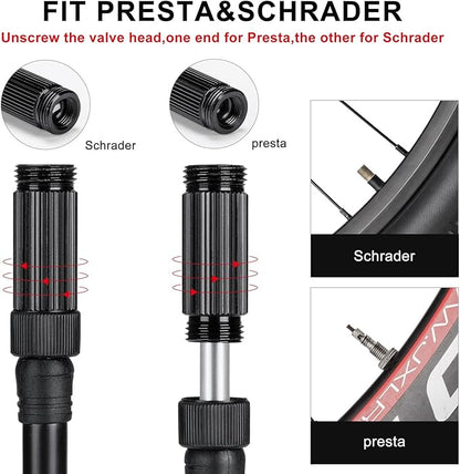 CXWXC Bike Pump Portable- Mini Bicycle Pump with Pressure Gauge Fits Presta and Schrader Valves- 120PSI High Pressure Bike Air Pump with Mounting Bracket