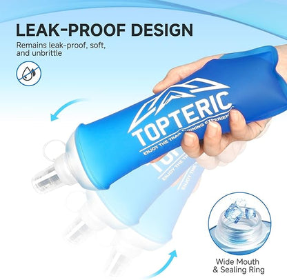 Collapsible Soft Flask Water Bottle, TPU Soft Folding Flexible Water Bottles for Hydration Pack/Running Vest, BPA/PVC Free, Ideal for Running Hiking Cycling Climbing (250ml)