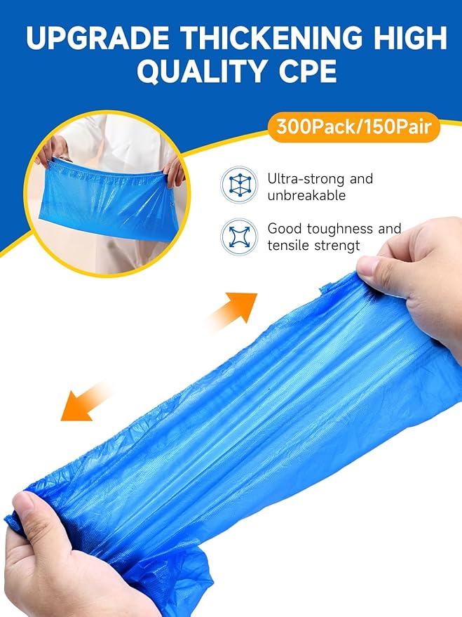 Shoe Covers Disposable Non Slip Pack of 300 (150 Pairs): TOOSOFt Blue Plastic Booties for Shoes Covers - Extra Large Foot Booties Disposable Waterproof Indoors,fits up to Size 11 US Men and 13 Women