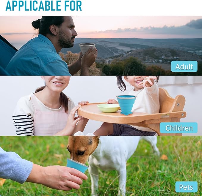 JBER Silicone Collapsible Travel Cup, Silicone Folding Camping Cup with Lids Expandable Drinking Cup for Outdoor Hiking Travel