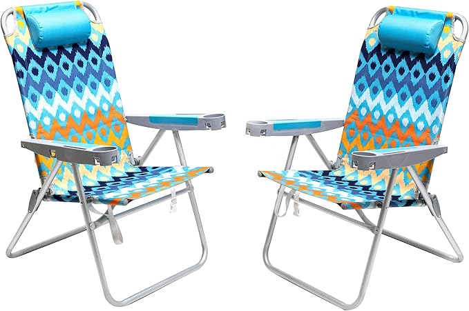 SUNNYFEEL 17" Tall Oversized Beach Chairs 2 Pack for Adults Heavy Duty 300 LBS, 5 Position, Portable High Folding Camping Chair with Cup Holder for Outdoor/Lawn/Trip, Foldable Sand Chairs for Adults