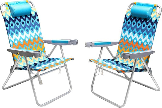 SUNNYFEEL 17" Tall Oversized Beach Chairs 2 Pack for Adults Heavy Duty 300 LBS, 5 Position, Portable High Folding Camping Chair with Cup Holder for Outdoor/Lawn/Trip, Foldable Sand Chairs for Adults