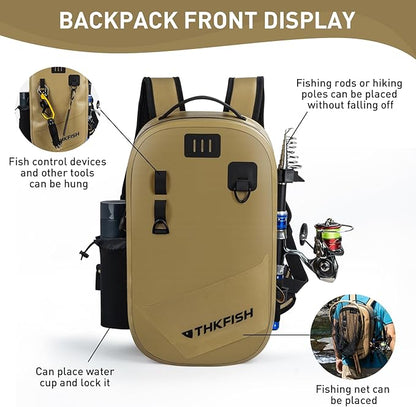 THKFISH IPX8 Waterproof Fishing Backpack with Rod Holder, Lightweight Fishing Sling Bag, Move Freely Fish Gifts for Men