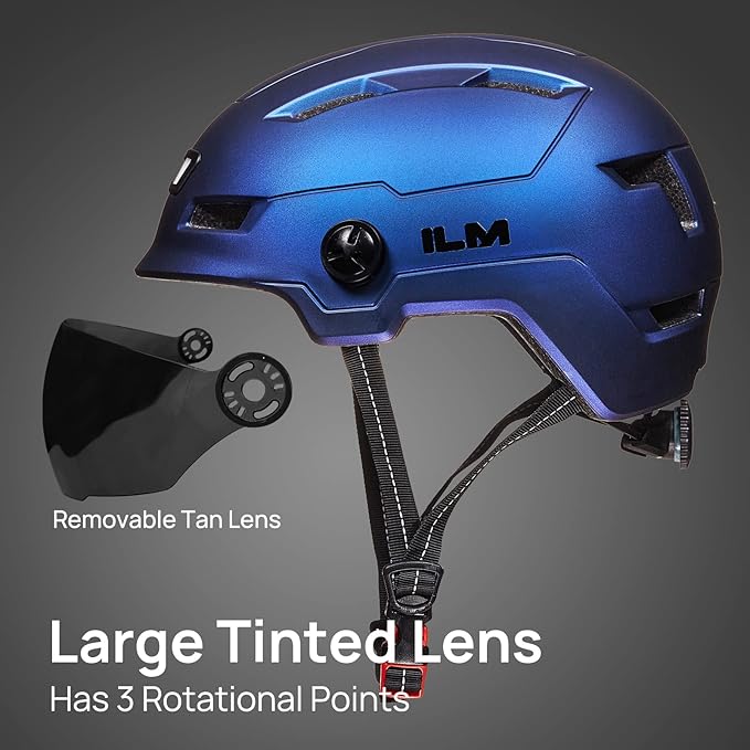 ILM Adult Bike Helmet with USB Rechargeable LED Front and Back Light Mountain&Road Bicycle Helmets for Men Women Removable Goggle Cycling Helmet E3-10L