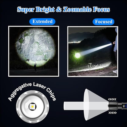 Magnetic Flashlights High Lumens Rechargeable 2 Packs, 990,000L High Lumens Super Bright LED Tactical Handheld Flash Light with 5 Modes, USB C, Zoomable Beam, Digital Power Display, IP76 Waterproof