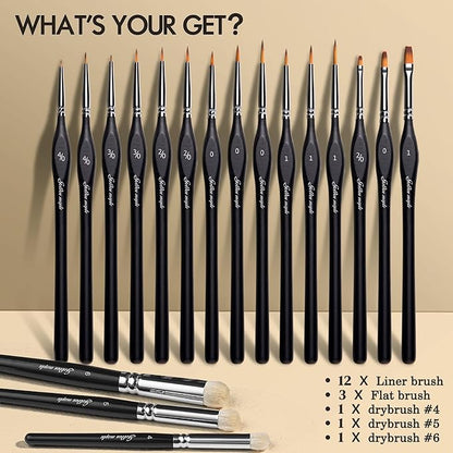 Golden Maple Dry Brush Miniature Painting, 18PC Miniature Paint Brushes Model Brushes Micro Detail Paint Brush Set, Fine Detailing for Acrylics, Watercolors, Models, Figurine