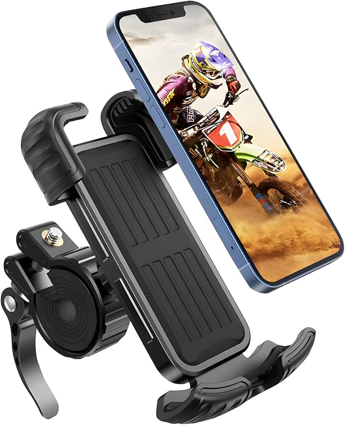 Bike Motorcycle Phone Mount,[Super Stable Metal] Bike Motorcycle Phone Holder with Security Lock, Bicycle Phone Mount with Soft Cushion & Adjustable Clip Compatible with 4.7''-6.8'' Phone