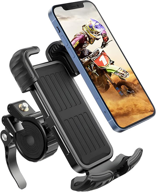 Bike Motorcycle Phone Mount,[Super Stable Metal] Bike Motorcycle Phone Holder with Security Lock, Bicycle Phone Mount with Soft Cushion & Adjustable Clip Compatible with 4.7''-6.8'' Phone