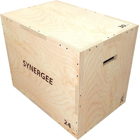 Synergee 3 in 1 Wood Plyometric Box for Jump Training and Conditioning. All in One Jump Trainer. Sizes 30/24/20, 24/20/16, 20/18/16, 16/14/12