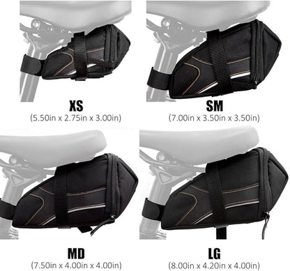 BV Strap-On Bike Bag with Reflective Material - Capacious Saddle Bag with Seperate Divider for Small Items & Room for All Your Essentials - Bike Pouch with Taillight Hanger for Maximum Safety