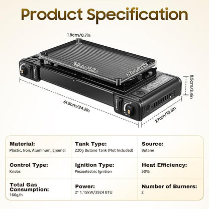 Portable Camping Stove Lightweight Design Gas Grill with Ceramic Ignitor 2 Burner Tabletop BBQ Grill for Outdoor Cooking Safe and User Friendly Ideal for Camping BBQ Parties Family Gatherings