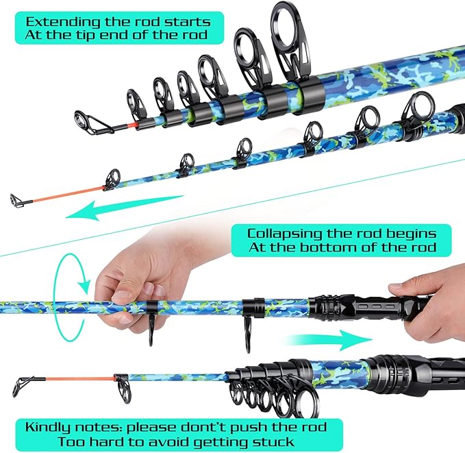 Sougayilang Fishing Rod and Reel Combos with Telescopic Fishing Pole Spinning Reels Fishing Carrier Bag for Travel Saltwater Freshwater Fishing