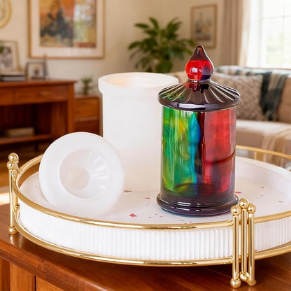 Jar Resin Molds Valentine Storage Box with Lid Epoxy Resin Casting Mold Cylinder Jars Candle Jewelry Trinket Container Mould DIY Planter Candy Organizer Making Concrete Cement Moulds Craft Home Decor
