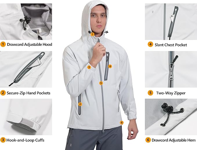 Little Donkey Andy Men's Waterproof Rain Jacket Outdoor Lightweight Rain Shell Coat for Hiking,Golf,Travel