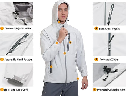 Little Donkey Andy Men's Waterproof Rain Jacket Outdoor Lightweight Rain Shell Coat for Hiking,Golf,Travel