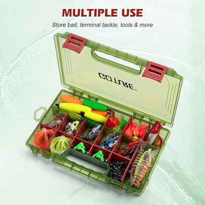 Goture Fishing Tackle Box Organizer - Transparent Fishing Organizer Box w/Measurement Ruler, Adjustable Dividers, Dual Latches | 2 Pcs 3700 Tackle Tray| Ergonomic Grip