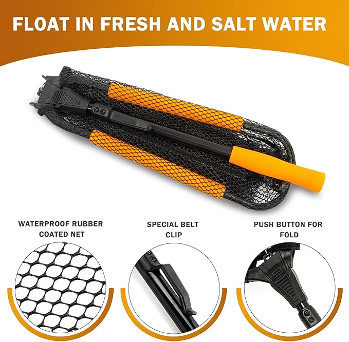 Floating Fishing Landing Net - Foldable for Freshwater or Saltwater - Folding and Fly Fishing