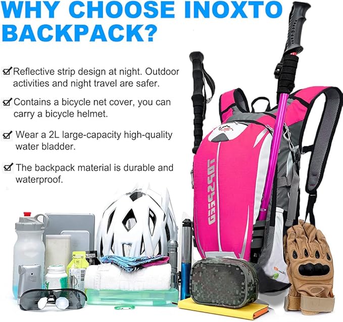 INOXTO Hydration Pack Backpack，18L Hydration Pack Lightweight Water Backpack with 2L Water Bladder Bag Daypack for Hiking Running Cycling Camping Hunting for Women Men