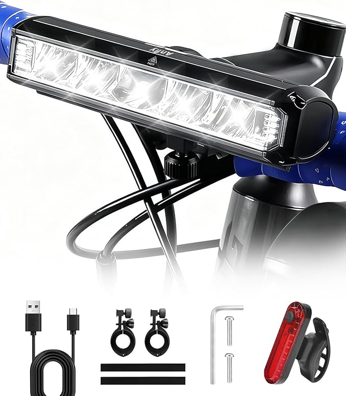 Super Bright LED Bike Light for Night Riding - 1800 Lumen USB-C Rechargeable - IPX5 Waterproof Bicycle Headlight for MTB, Road Cycling & Night Commuting