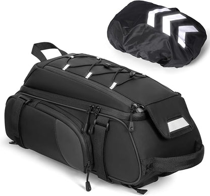 RAINSMORE Bike Bags for Bicycle Rear Rack 15L Waterproof Bike Ebike Trunk Pannier Saddle Bag with Rain Cover Bike Accessories Backpack Shoulder Bag for Commuter Travel Outdoor, Black